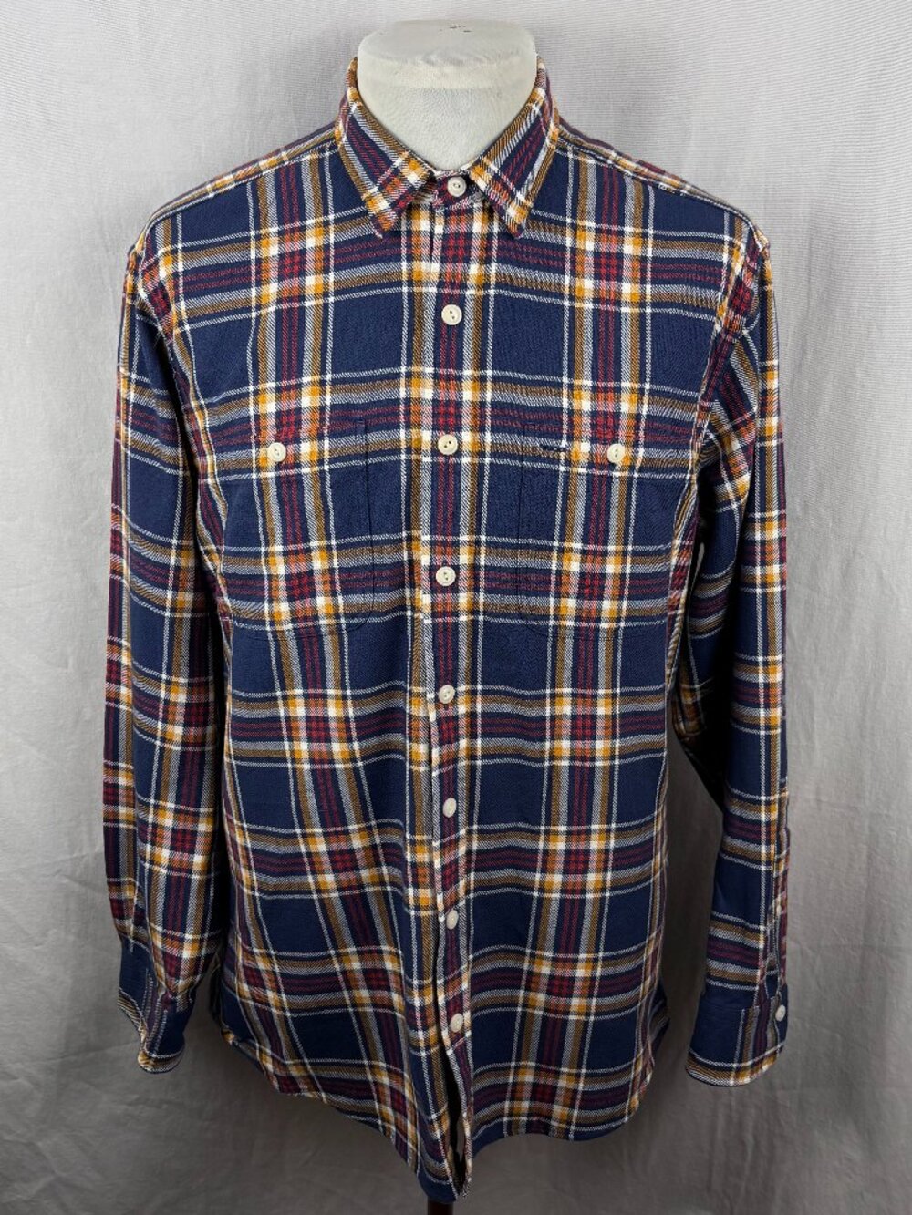 Proper Cloth Jackson Navy Red Gold Plaid Cotton Shirt